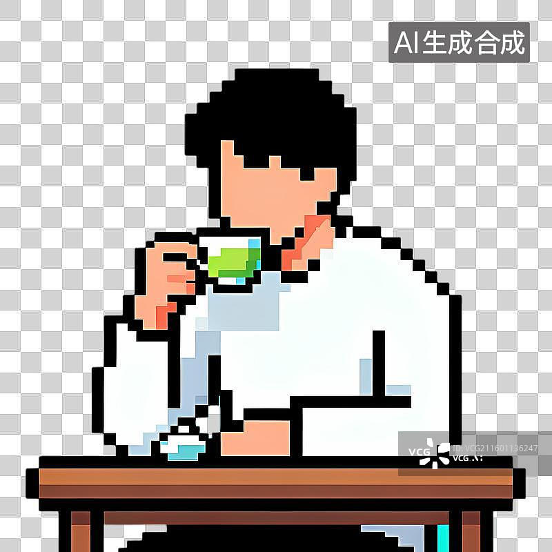 【AI数字艺术】像素风格人物静坐品茶图片素材