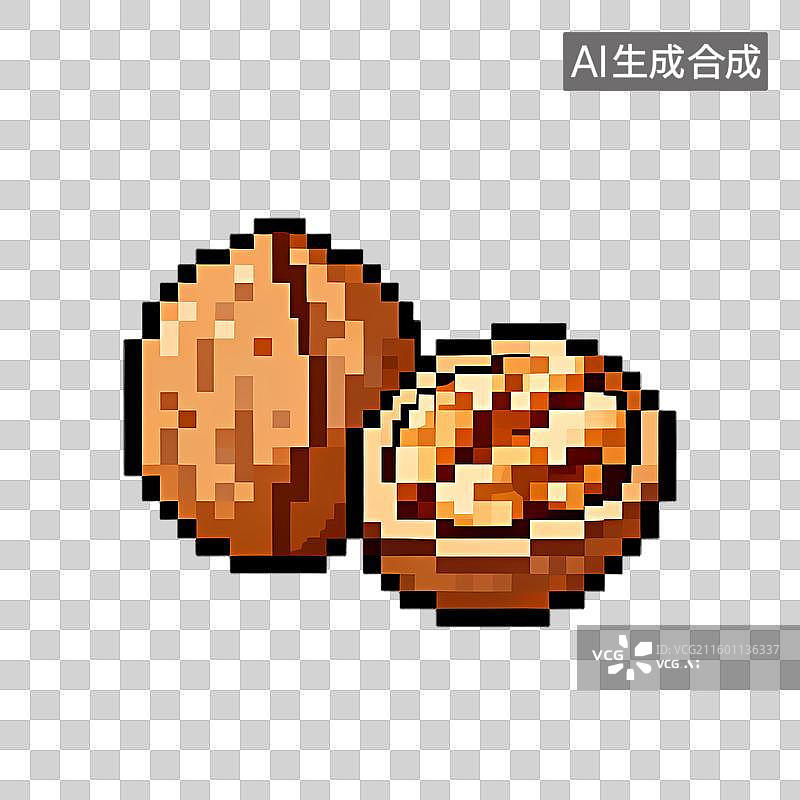 【AI数字艺术】像素艺术风格的核桃展示图片素材