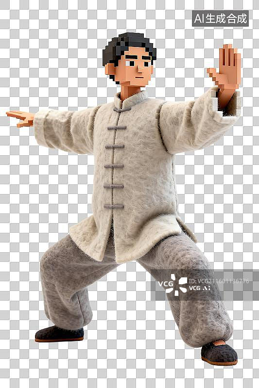 【AI数字艺术】体素风格练太极的人物图片素材