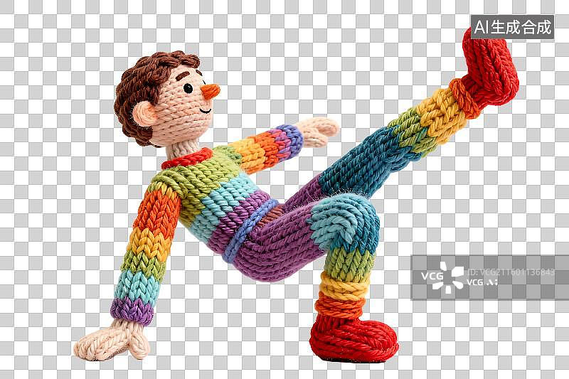【AI数字艺术】彩色针织玩偶高踢姿势图片素材