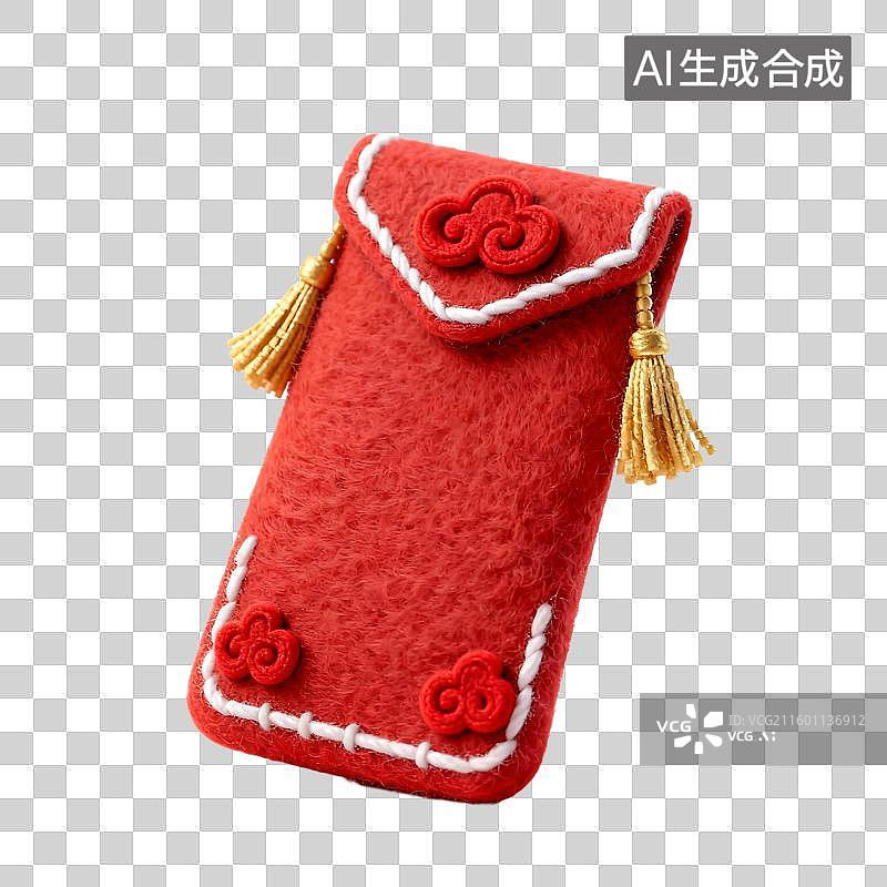 【AI数字艺术】红色带流苏云纹装饰小包图片素材