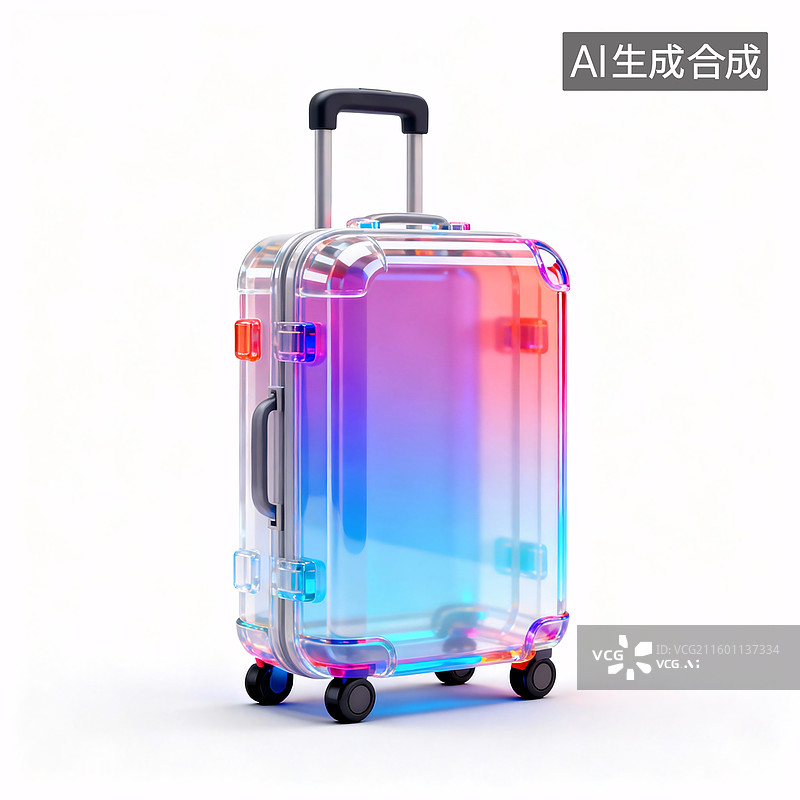 【AI数字艺术】透明炫彩行李箱图片素材