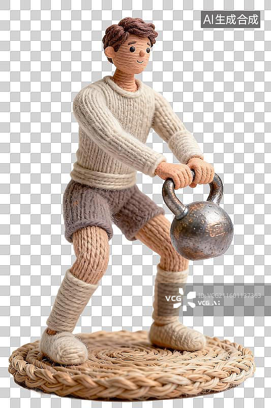 【AI数字艺术】针织人偶做壶铃运动图片素材