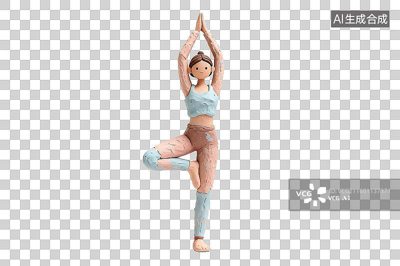 【AI数字艺术】女性做瑜伽树式姿势图片素材