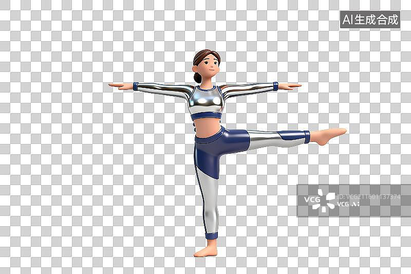 【AI数字艺术】年轻女性做平衡姿势运动图片素材