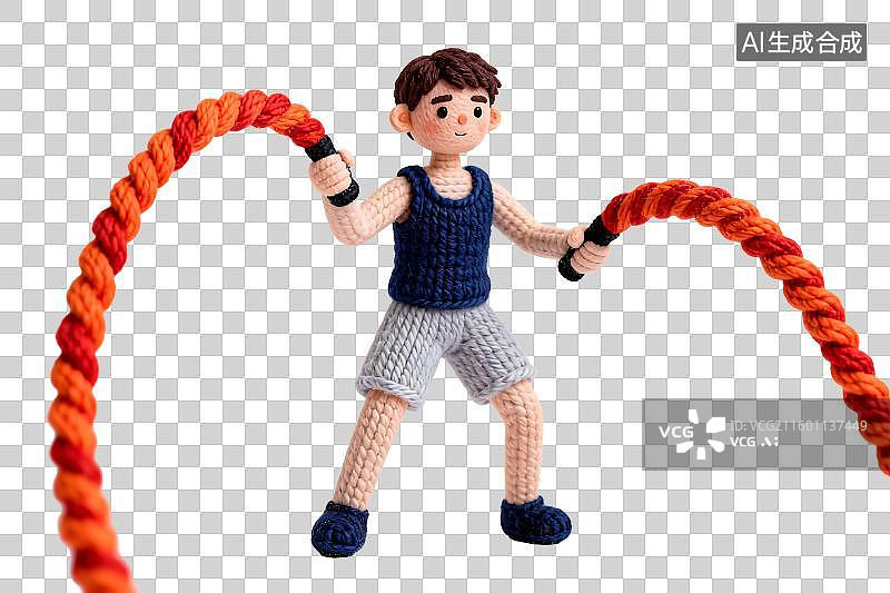 【AI数字艺术】钩针编织跳绳男孩人偶图片素材