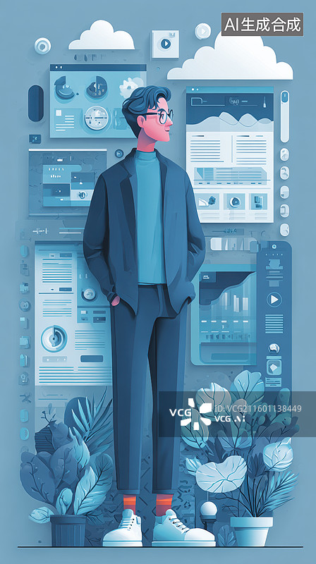 【AI数字艺术】科技环境中的人物插画图片素材