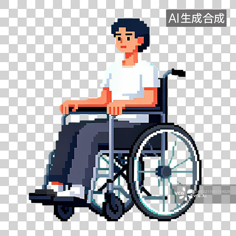 【AI数字艺术】像素艺术坐轮椅的人物图片素材