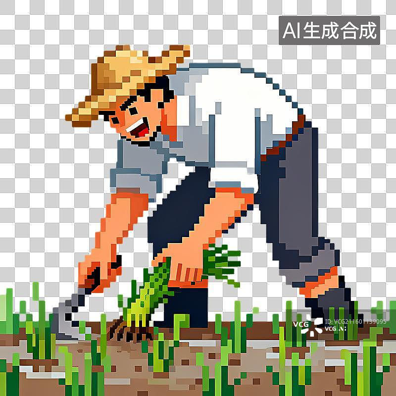【AI数字艺术】像素艺术中劳作的农民图片素材