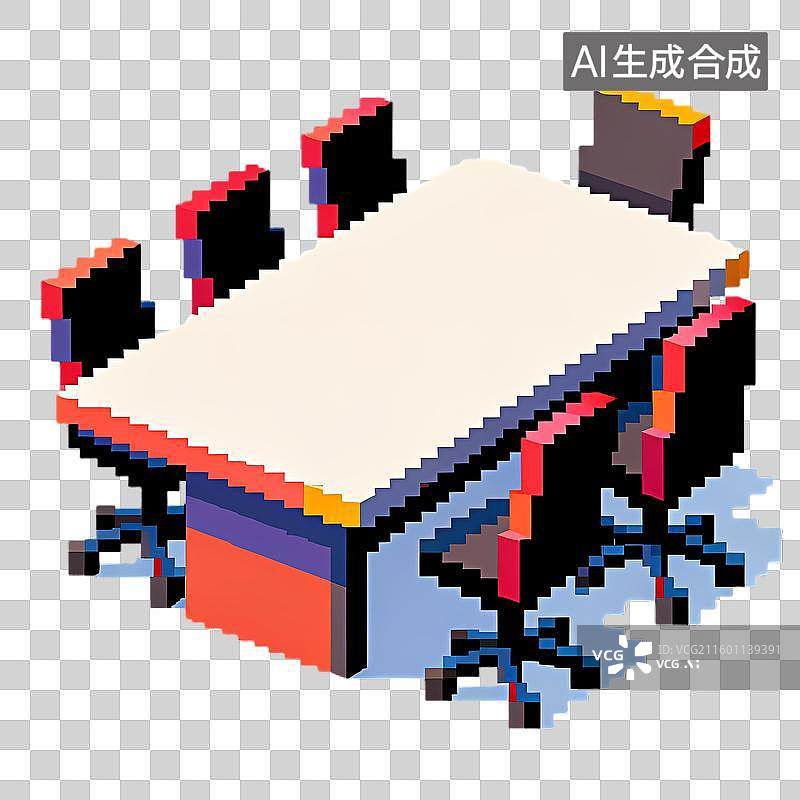 【AI数字艺术】等距像素艺术会议桌与椅图片素材