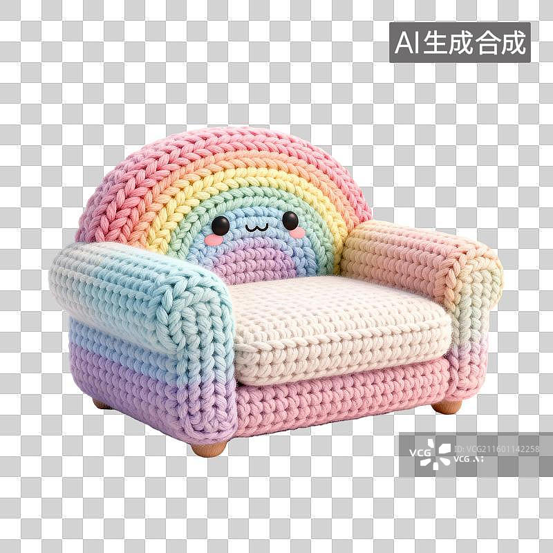 【AI数字艺术】针织风办公用品：3D 彩虹针织卡通沙发椅子设计素材图片素材