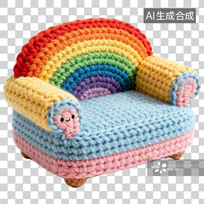 【AI数字艺术】针织风办公用品：3D 彩虹针织卡通沙发椅子设计素材图片素材