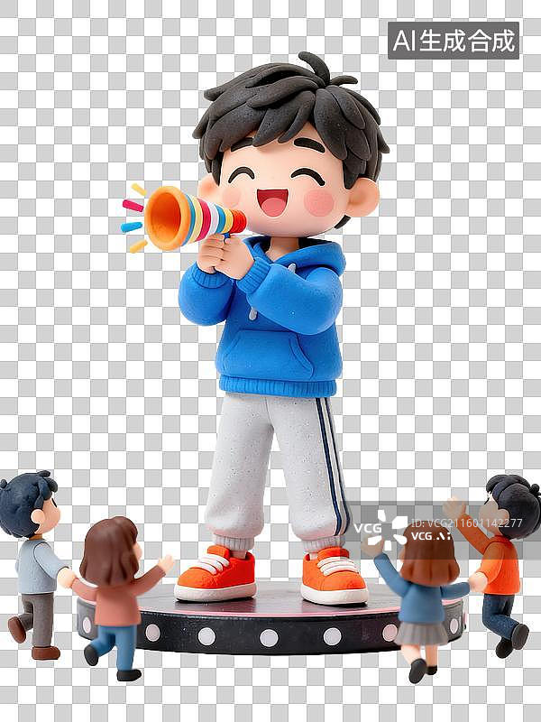 【AI数字艺术】有魅力自信热情ENFJ主人公拿着喇叭演讲环绕崇拜者MBTI人格角色人物透明元素插画个性特点图片素材