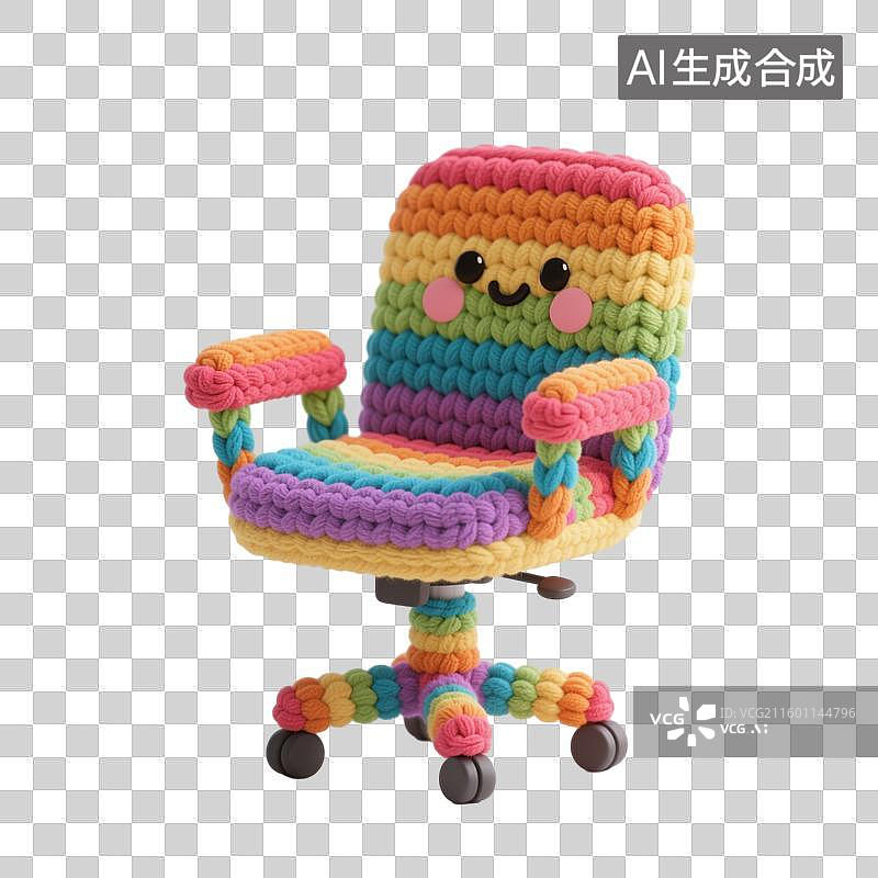 【AI数字艺术】【AI数字艺术】针织风办公用品：3D 针织相框电脑椅设计素材图片素材