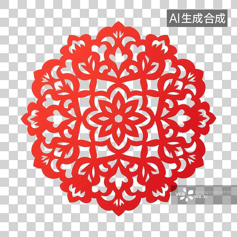 【AI数字艺术】中国风红色剪纸，窗花，花边，纹样，春节，新年，国庆节，中秋节，元宵节，传统节日免抠元素图片素材
