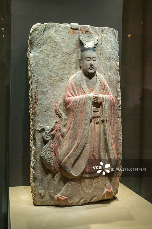彩绘生肖浮雕-龙 五代 曲阳县灵山镇西燕川村王处直墓出土 中国国家博物馆“河北曲阳石雕艺术展”图片素材
