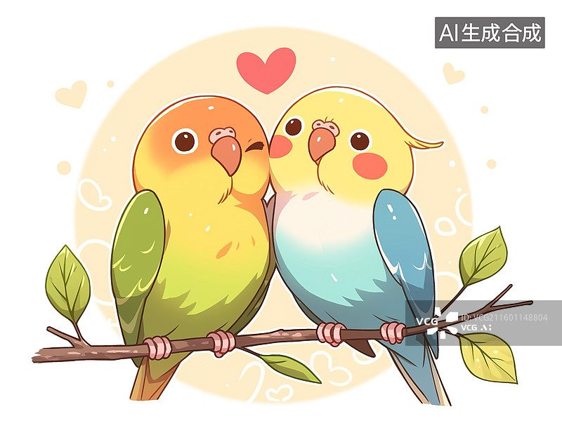 【AI数字艺术】一对可爱的鹦鹉图片素材