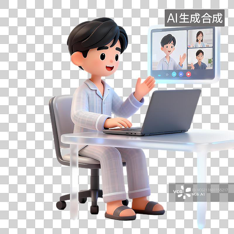 【AI数字艺术】穿着睡衣进行视频会议图片素材
