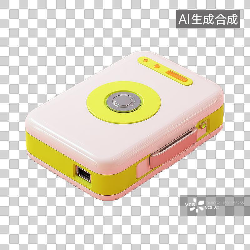 【AI数字艺术】3D膨胀风圆润卡通绿色MP3播放器图标音乐复古科技免抠元素透明底PNG图片素材