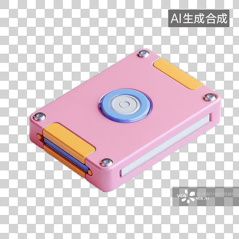 【AI数字艺术】3D膨胀风圆润卡通粉色MP3播放器图标音乐复古科技免抠元素透明底PNG图片素材