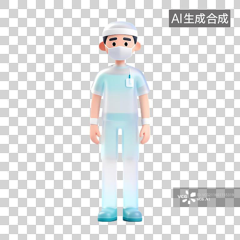 【AI数字艺术】穿着手术服的男性医护人员3D插画图片素材