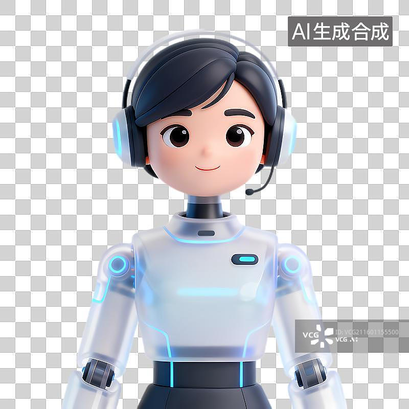 【AI数字艺术】头戴耳机的3D女性机器人图片素材