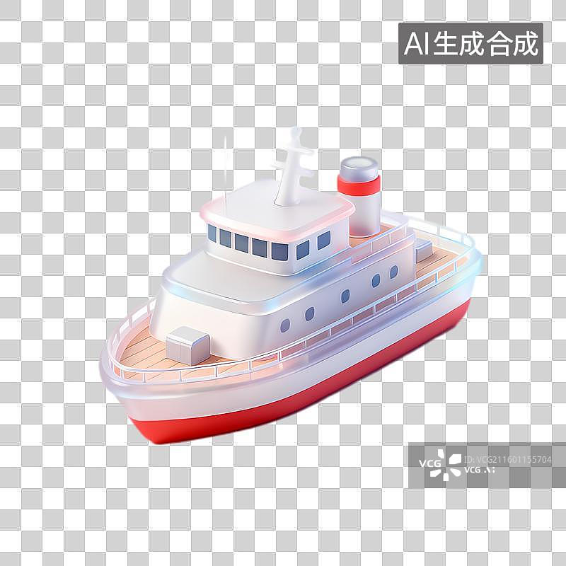【AI数字艺术】一艘三维展示的白色红色小船图片素材