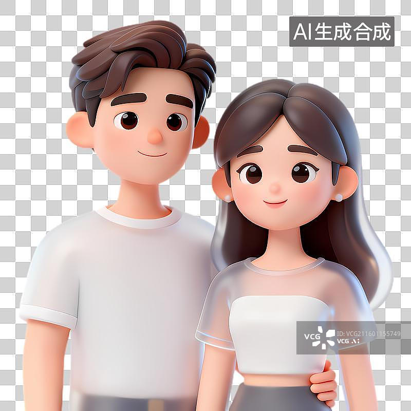 【AI数字艺术】年轻情侣3D立体插画图片素材