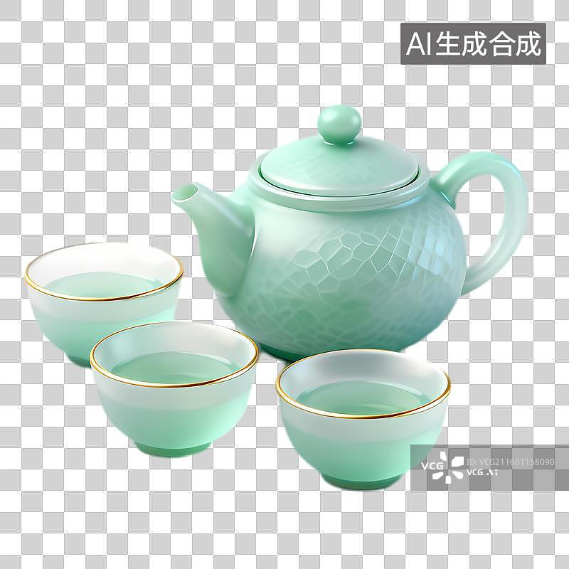 【AI数字艺术】浅绿色陶瓷茶具套装图片素材