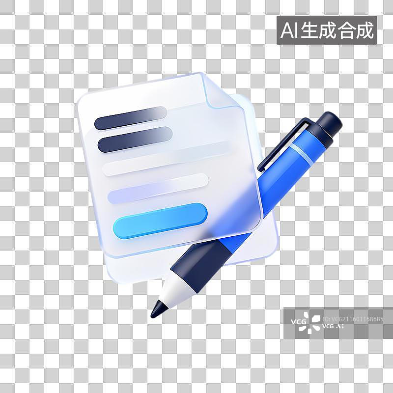 【AI数字艺术】蓝色钢笔与文档的文字编辑图片素材