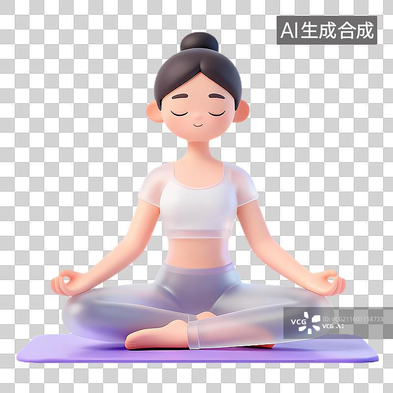 【AI数字艺术】一位女性盘腿静坐练瑜伽图片素材
