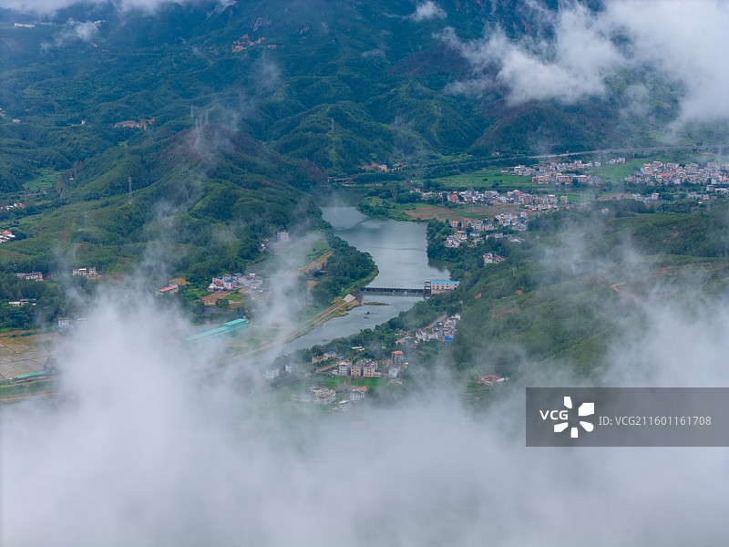 福建省龙岩市上杭县，西普陀云峰寺，航拍图片素材