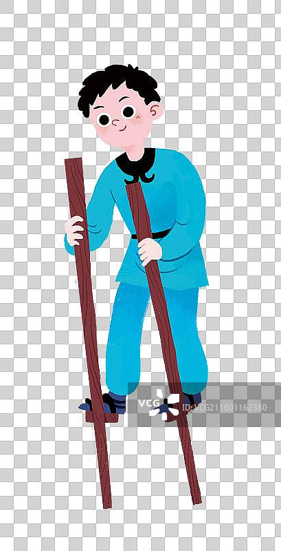 男孩踩高跷图片素材