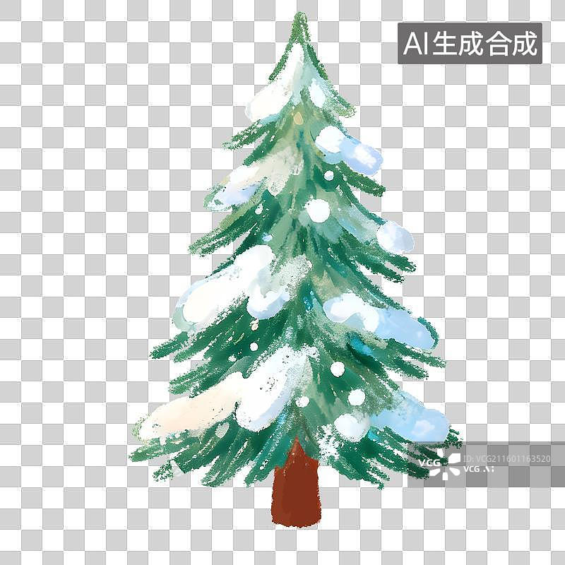 【AI数字艺术】蜡笔手绘质感雪松冬天设计免抠元素图片素材
