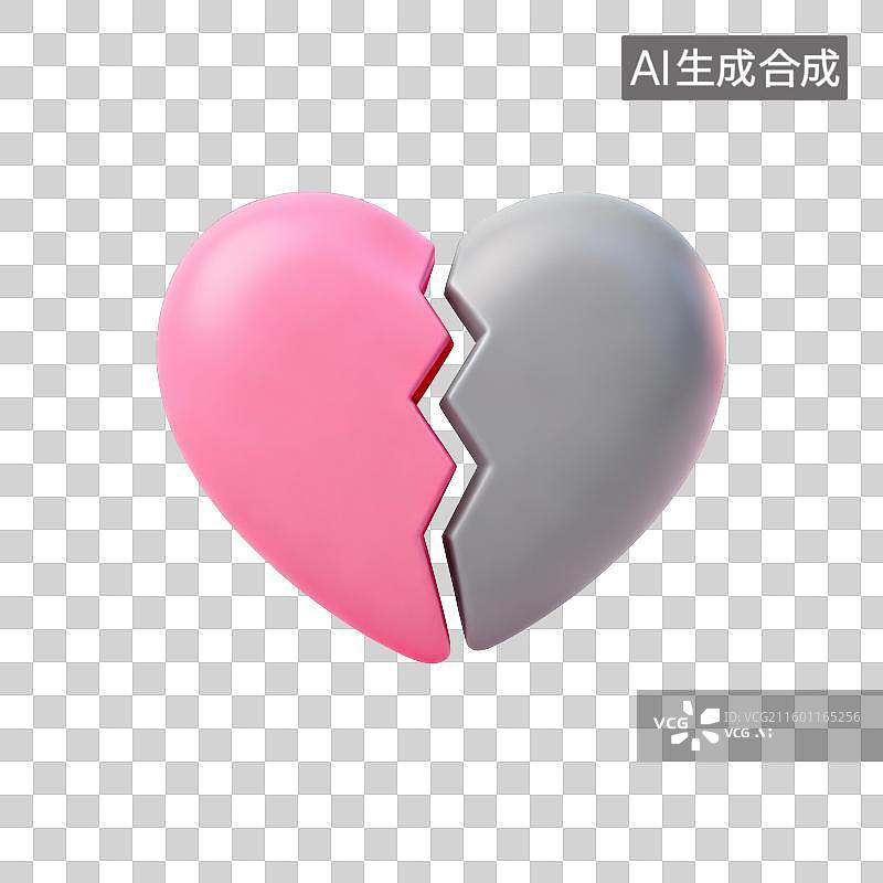 【AI数字艺术】3D情人节元素：3D 粉灰破碎爱心设计素材图片素材