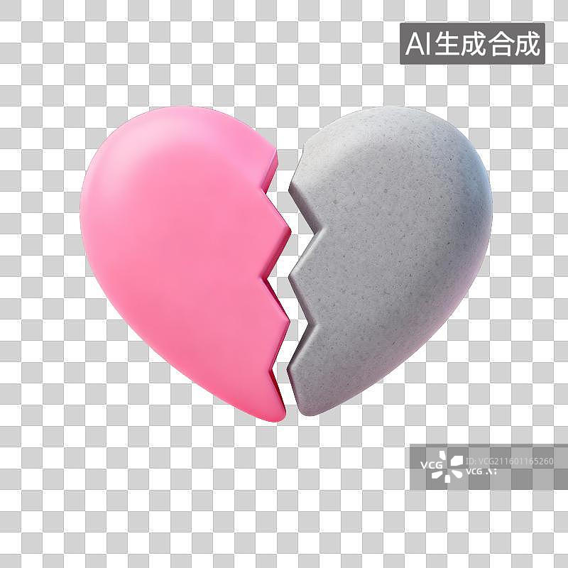 【AI数字艺术】3D情人节元素：3D 粉灰破碎爱心设计素材图片素材