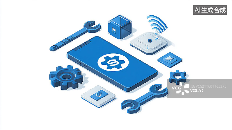 【AI数字艺术】手机与齿轮科技元素图片素材