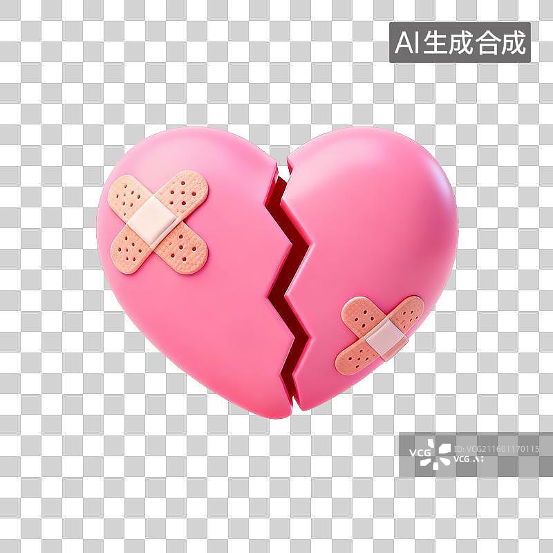 【AI数字艺术】3D情人节元素：3D 卡通粉破碎爱心创可贴设计素材图片素材