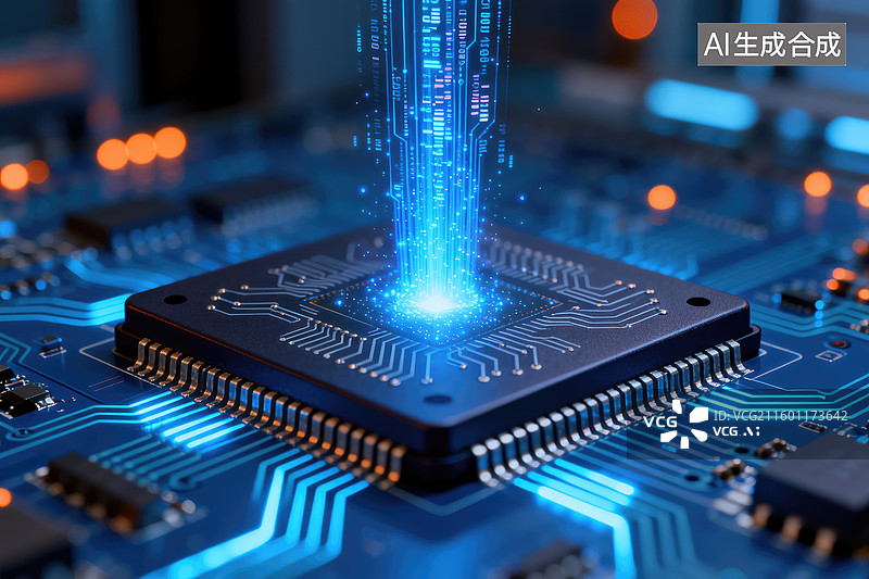 【AI数字艺术】先进电路板上的数字信号图片素材