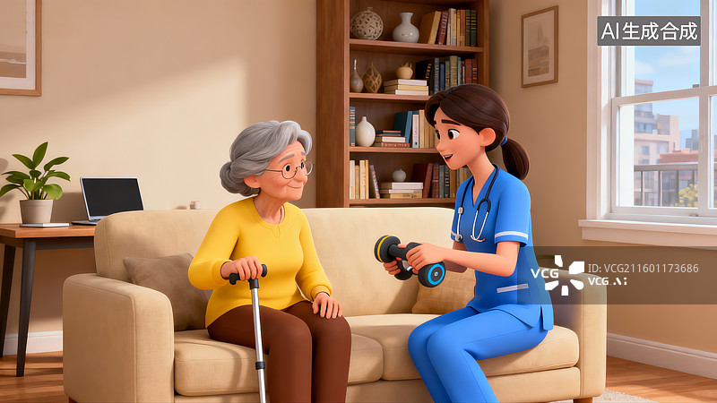 【AI数字艺术】银发经济，退休，养老，陪护，护理，老人护理图片素材