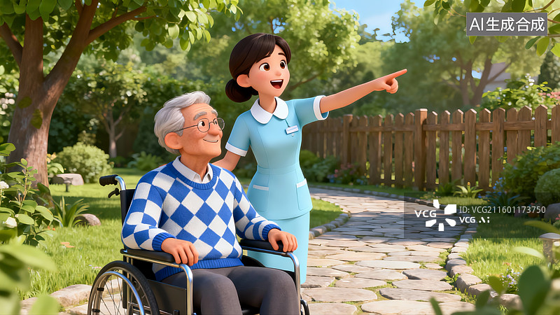 【AI数字艺术】银发经济，退休，养老，陪护，护理，老人护理图片素材