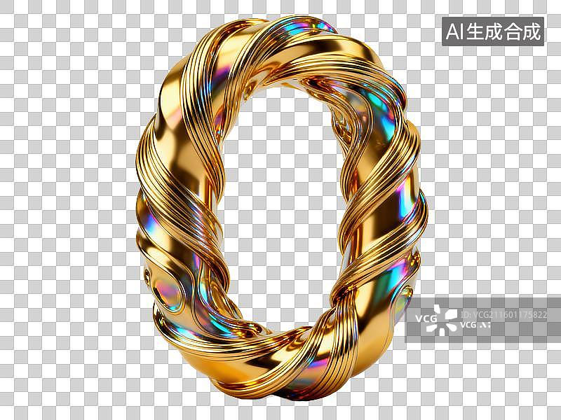【AI数字艺术】3D镭射金属立体创意数字0炫酷艺术字梦幻金色渐变和流体金属丝线缠绕成漩涡活动节日促销装饰动感透明元素图片素材