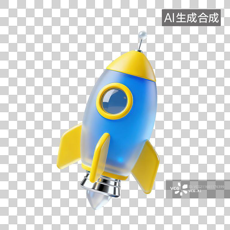 【AI数字艺术】3D磨砂玻璃材质科技科幻主题航天火箭元素图片素材