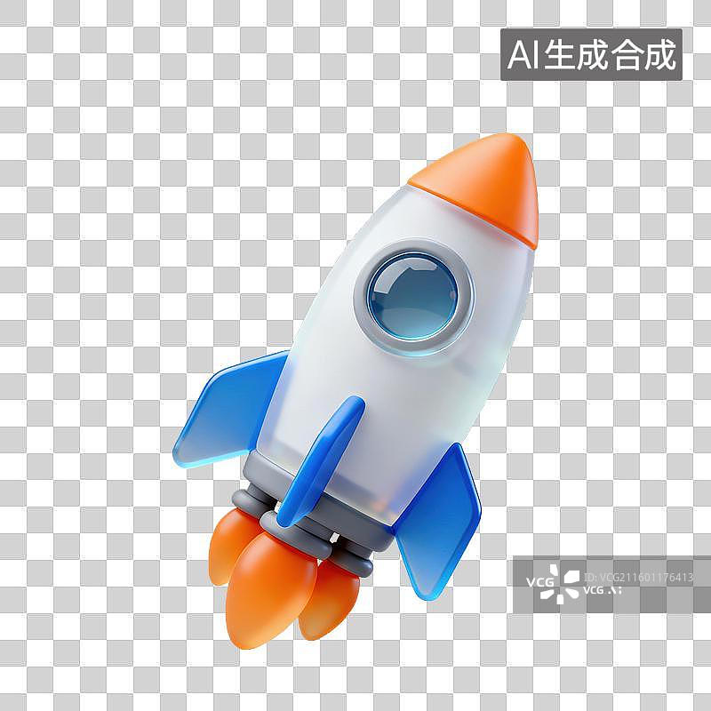 【AI数字艺术】3D磨砂玻璃材质科技科幻主题航天火箭元素图片素材