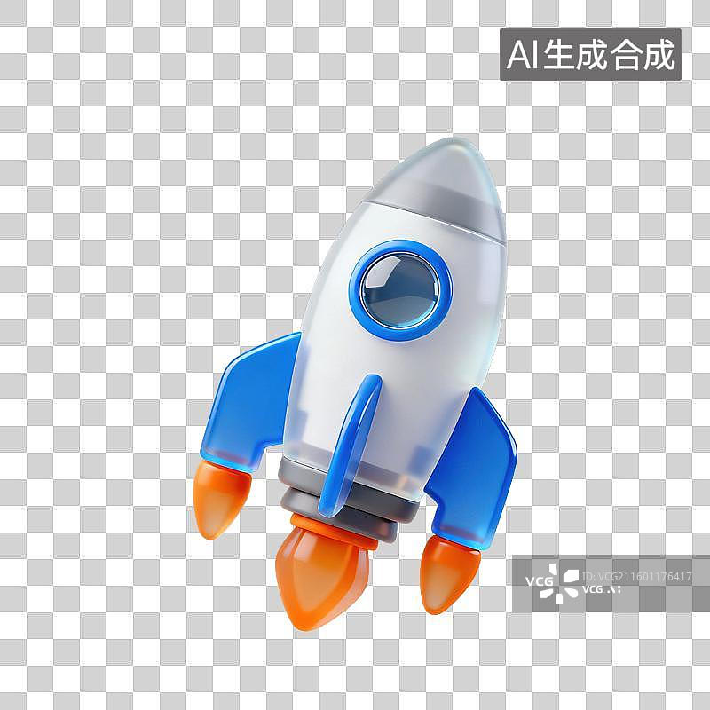 【AI数字艺术】3D磨砂玻璃材质科技科幻主题航天火箭元素图片素材