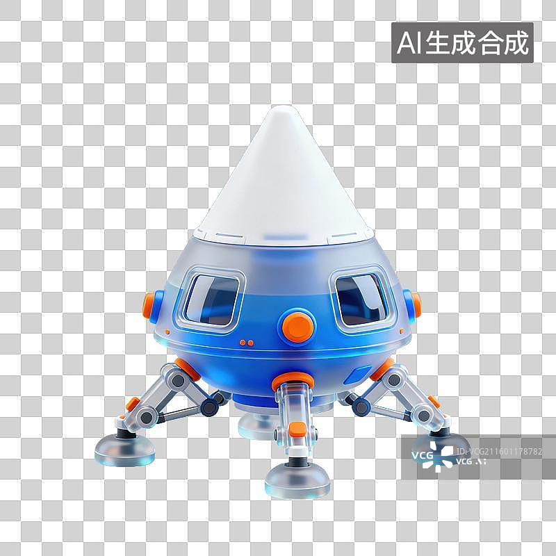 【AI数字艺术】3D磨砂玻璃材质科技科幻主题太空舱着陆飞行器元素图片素材