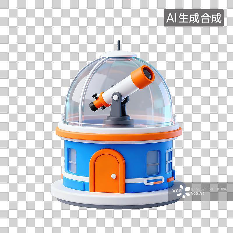 【AI数字艺术】3D磨砂玻璃材质科技科幻主题天文台太空行星望远镜元素图片素材