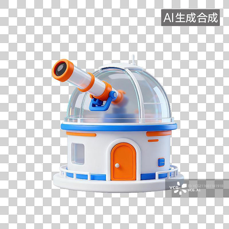 【AI数字艺术】3D磨砂玻璃材质科技科幻主题天文台太空行星望远镜元素图片素材