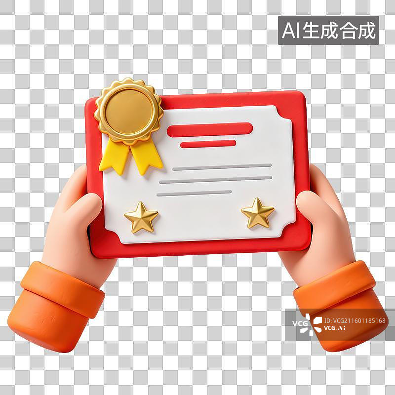 【AI数字艺术】3D粘土风格手势手拿证书毕业证录取通知书元素图片素材