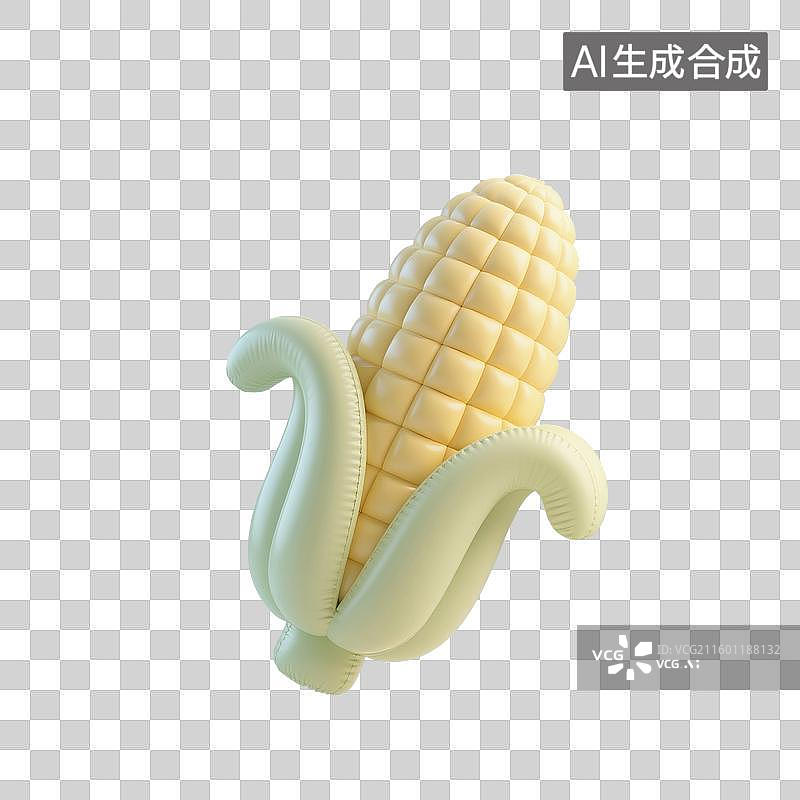 【AI数字艺术】3D渲染，膨胀充气风格，气球，玉米，食品免抠元素图片素材